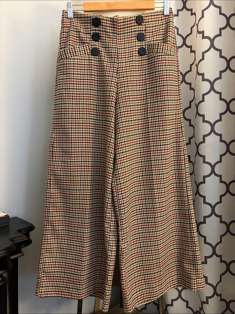 Zara Plaid High-Waist A-Line Skirt - Beige, Black & Red